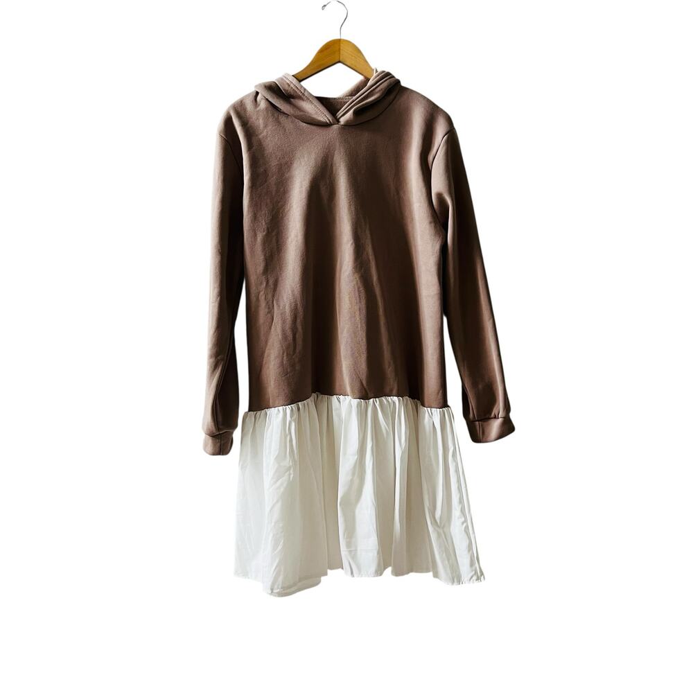 LA Made Tiered Hoodie Sweater Dress Size XXL MWT Brown White - Picture 2 of 10